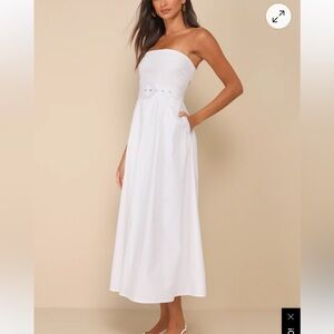 Lulu’s Elegant White Strapless midi Dress